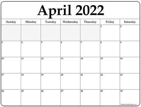 Blank April 2022 Calendar Printable Pdf Printable Word Searches