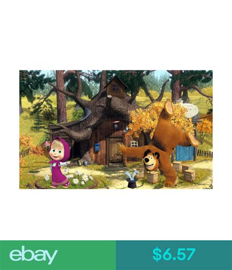 Background Material Vinyl Horizontal Cartoon Masha And The Bear Forest House Photography
