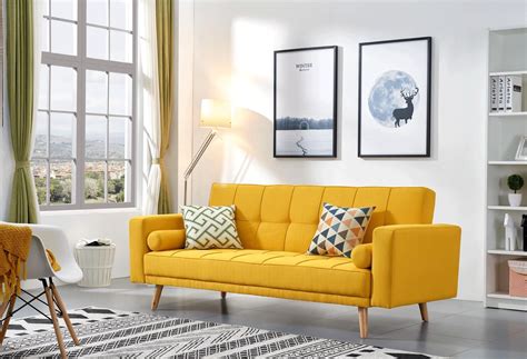 Esf E116 Yellow Retro Modern Style Linen Fabric Sofa Bed Yellow