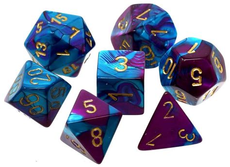 Polyhedral Dice 7d Gemini Purple Tealgold Set Chessex Free