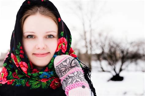 premium photo portrait of beautiful russian woman in a shawl