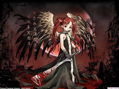 Dark Angel Wings Girl Anime Angel Dark Sword Blood Hd Wallpaper