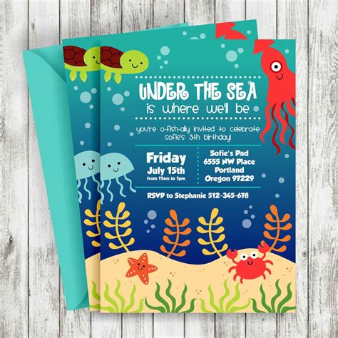 Under The Sea Birthday Invitation Turtle Octopus Crab