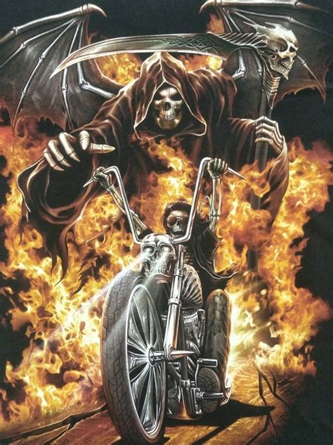 Flaming Skeleton Grim Reaper Motorcycle Chopper Biker Flag Etsy Uk