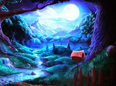 Fantasy Village Creative Nature Scenary At Night Moon Moon Light And