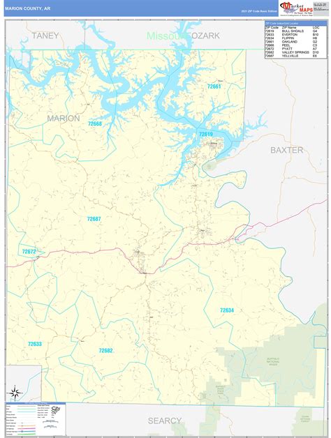 Marion County Ar Zip Code Wall Map Basic Style By Marketmaps Mapsales
