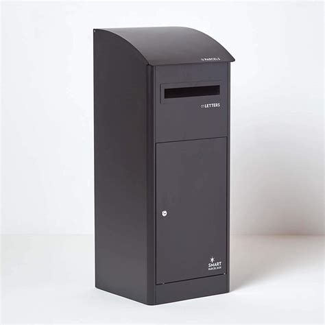 Extra Large Smart Parcel Box With Slanted Roof Top Black Strong Metal Drop Box With Front Access