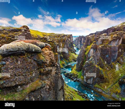 Majestic View Of Fjadrargljufur Canyon And River South East Iceland