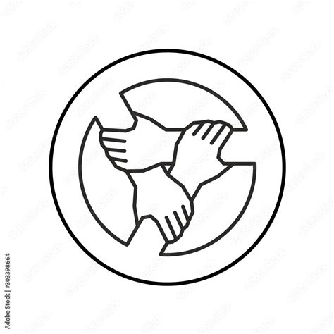 Three Hands Together Support Each Other Outline Style Logo Teamwork