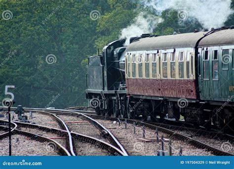Steam Train Pulling Out Of Station Blue Bell Railway Line Sussex Uk