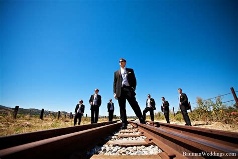 Groomsmen On Train Tracks Wedding Photography Poses Wedding Pictures Small Wedding Party