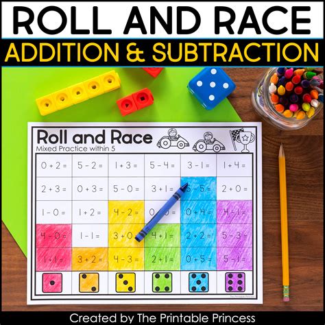 Roll And Race Addition And Subtraction Dice Games The Printable Princess