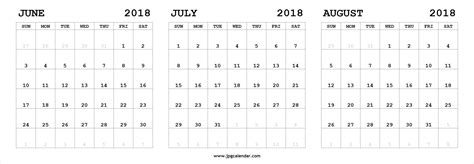 Blank Calendar June July August Example Calendar Printable June July