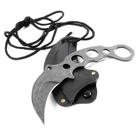 Stonewashed Tactical Karambit Steel Karambit Neck Knife Fixed Blade