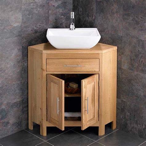 Virtual bathroom planning available now. Alta Corner Oak Double Door Bathroom Vanity Unit and 450mm ...