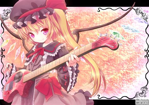 Blondehair Dress Fang Flandrescarlet Guitar Hat Instrument Ribbons Shorthair Touhou Vampire