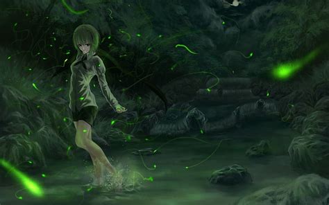 Hd Wallpaper Night Girl And Fireflies Female Anime Wallpaper Anime