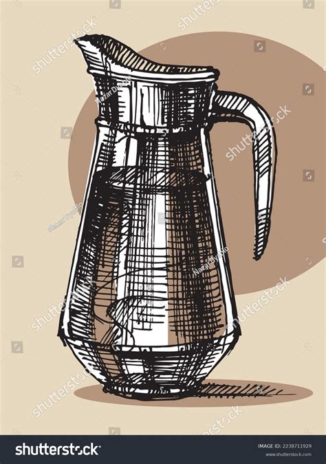 Glass Jug Line Drawing Sketch Water Stock Vector Royalty Free