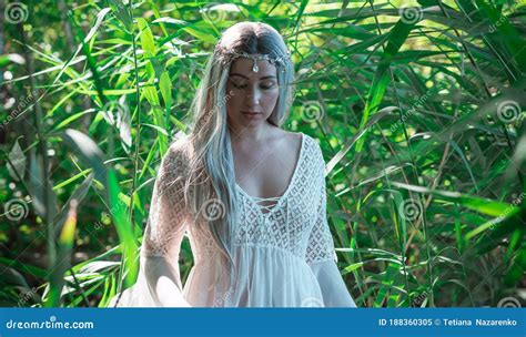 Pagan Rituals In Lake Young Woman In White Stock Image Image Of