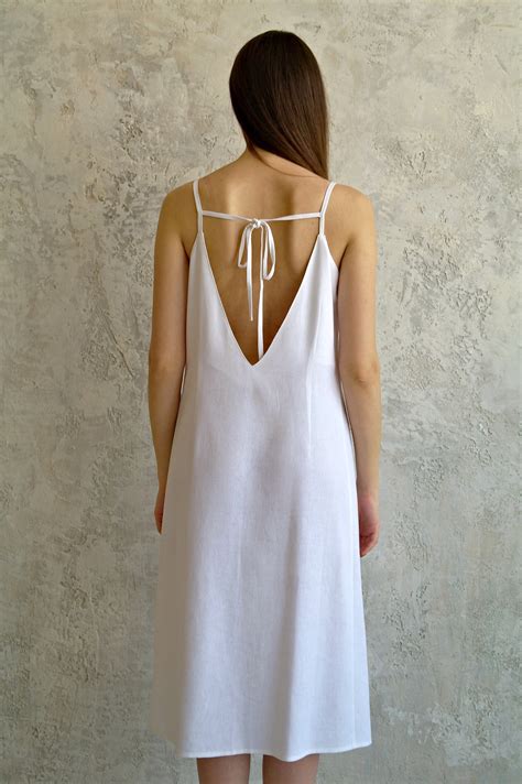 White Linen Sundress Linen Strap Dress Backless Dress Linen Etsy