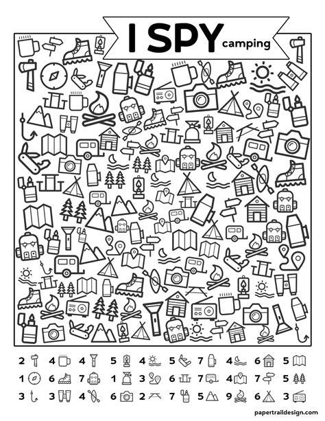 Free Printable I Spy Camping Kids Activity Paper Trail Design