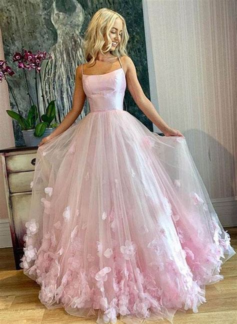 Sgd226princess Pink Spaghetti Straps Prom Dresses Scoop Long Cheap