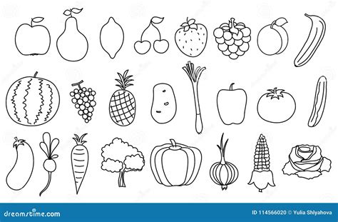 Set Of Simple Drawing Fruits And Vegetable Stock Vector Illustration