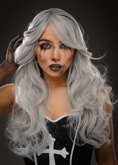 Womens Halloween Deluxe Gothic Silver Grey Wig 70291 Ha Struts