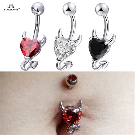 Luxury Red Heart Belly Ring Aaa Zircon Devil Navel Piercing Ombligo