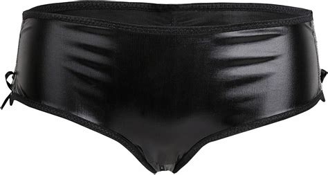 Iiniim Womens Crotchless Pants Faux Leather Knickers Panties Lacings Lingerie Underwear Black Xx