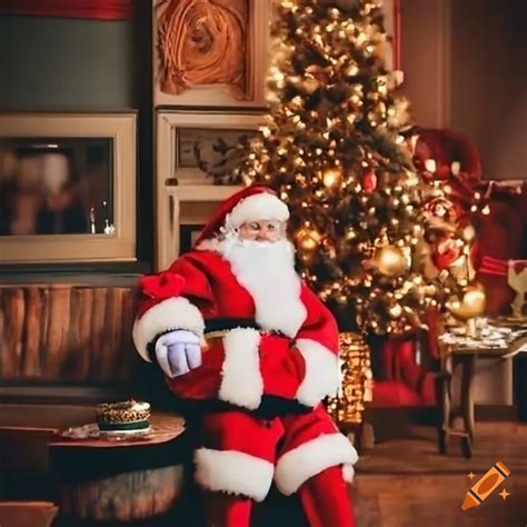 Festive Christmas Living Room With Santa Claus