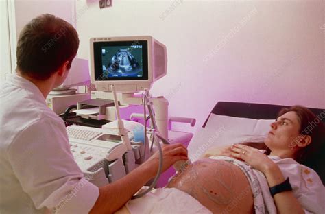Ultrasound Scanning Of A Pregnant Woman S Abdomen Stock Image M