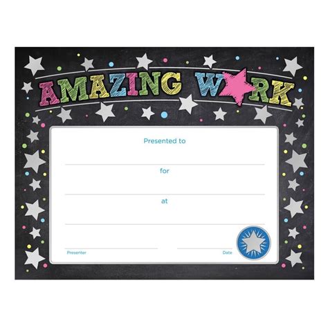 Amazing Work Silver Foil Stamped Certificate Pack Of 25 Positive