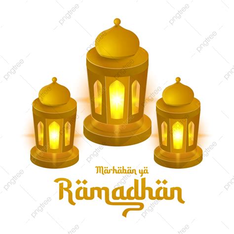 รูปmarhaban Ya Ramadhan รอมฎอนกะรีมพร้อมโคมไฟสีทอง 3 มิติ Png Vector