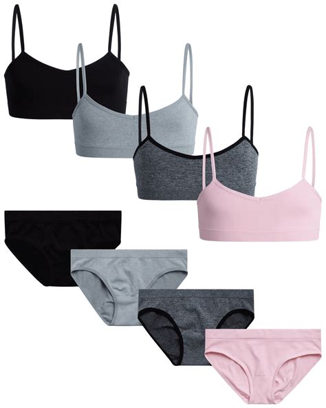 Sweet And Sassy Girls Training Bra Set 8 Piece Seamless Cami Bralette And Bikini Underwear