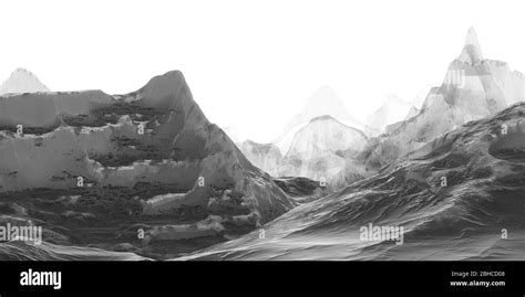 China Ink Painting Style Of Mountains 3d Rendering Computer Digital