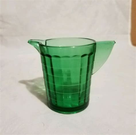 Vintage Green Depression Glass Creamer Block Square Design Solid Handle Vgc Antique Price