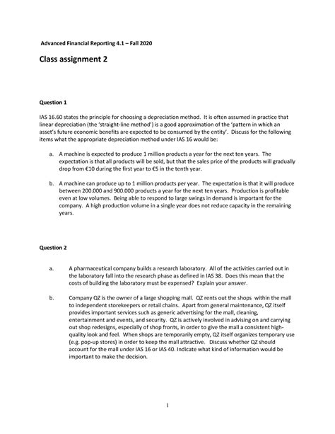 Afr 2020 Class Assignment 2 1 Advanced Financial Reporting 4 Fall