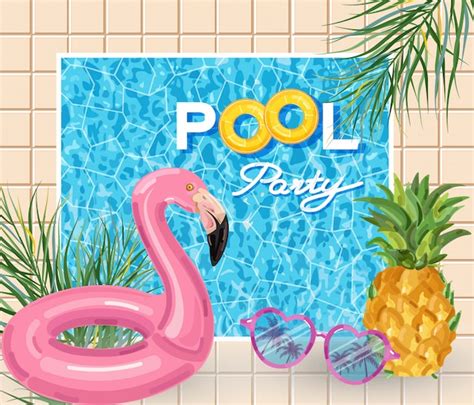 Premium Vector Summer Pool Party Poster With Flamingo