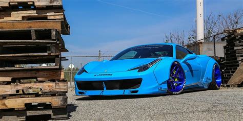 Liberty Walk Blue Ferrari 458 Italia Widebody Photoshoot Gtspirit