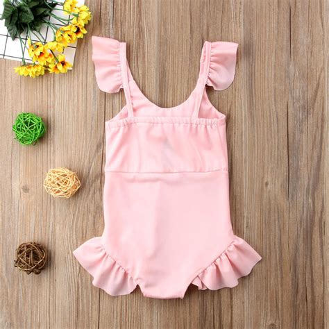 Pure Pink Ruffles Style One Piece Swimsuit For Baby Girl Bowknot Sweet