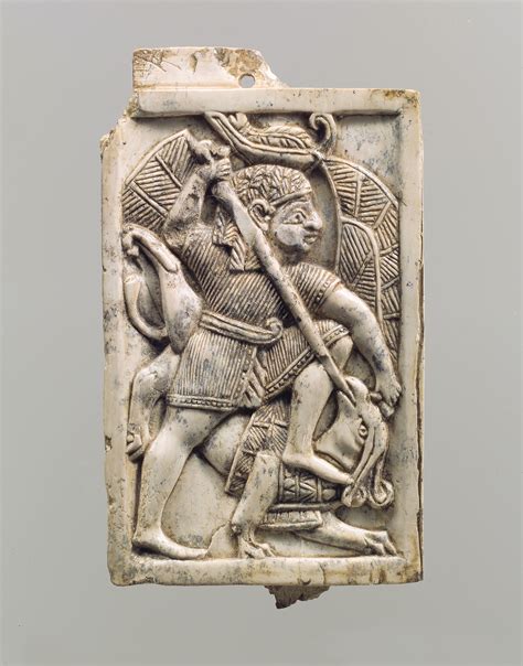 Furniture Plaque Carved In Relief With A Male Figure Slaying A Griffin