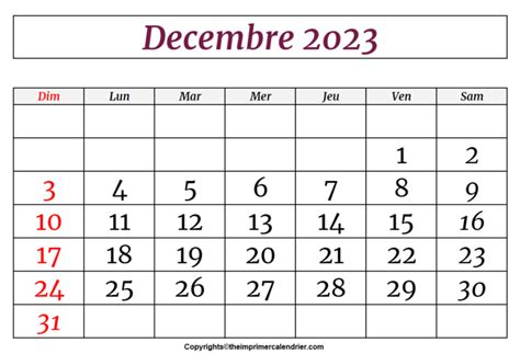 Decembre 2023 Calendrier The Imprimer Calendrier