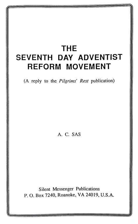 The Seventh Day Adventist Reform Movement—reply To The Pilgrims Rest