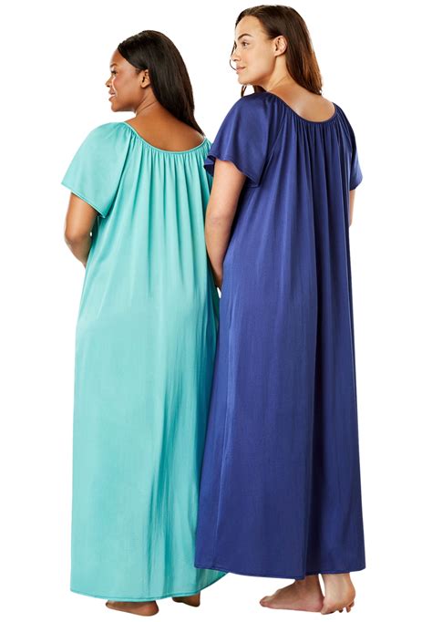 Only Necessities Womens Plus Size 2 Pack Long Silky Gown Ebay