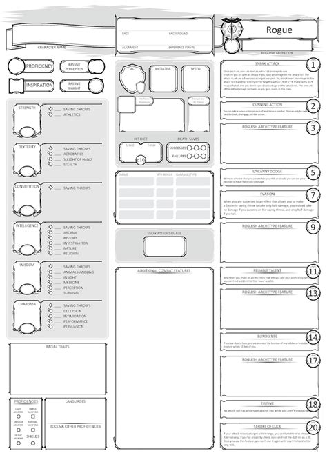 Rogue Character Sheet Arcane Trickster Sheet Dandd 5e Pdf Etsy Australia