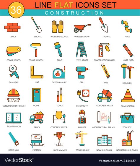 Construction And Building Tools Flat Line Vector Image