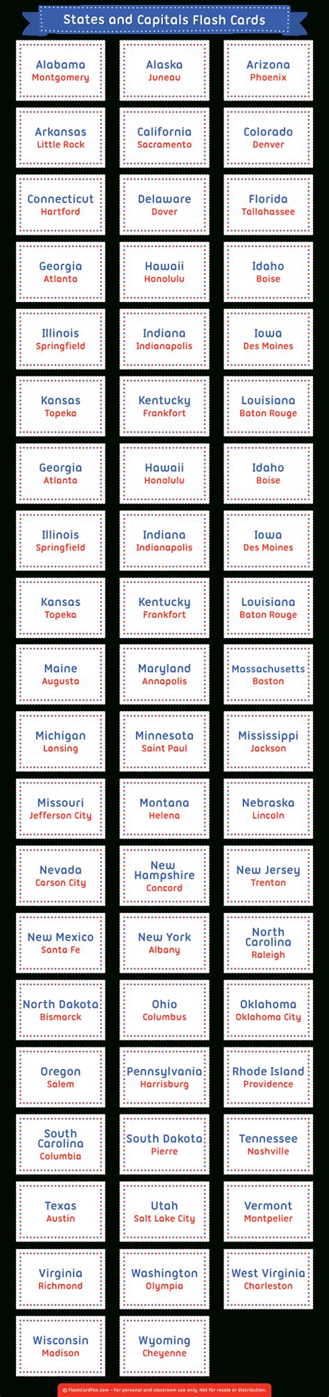 States And Capitals Printable Flashcards Printable World Holiday