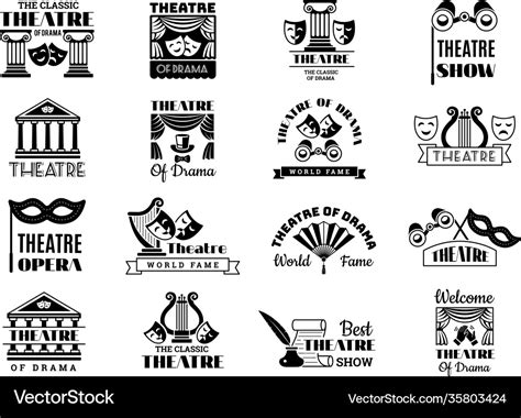 Theatre Badges Broadway Emblem Entertainment Show Vector Image