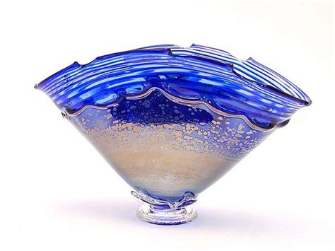 Optical Cobalt And Iris Overlay Bowl By Dierk Van Keppel Art Glass Vessel Artful Home